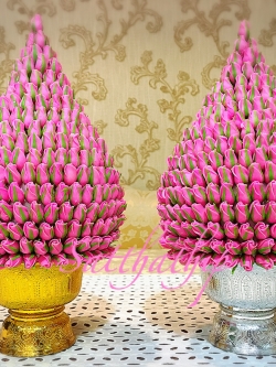 พานพุ่มดอกกุกลาบ (สีชมพู) ประดิษฐ์จากดิน - Phan bush