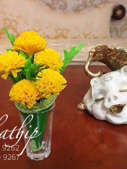 กรวยดอกดาวเรืองสีเหลือง ประดิษฐ์จากดิน - ดอกดาวเรืองดิน - Marigold