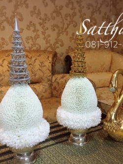 พานพุ่ม - พานพุ่มสักการะ - พานพุ่มดอกรัก - พานพุ่มดอกรักประดิษฐ์ (พลาสติก) - พานพุ่มสีขาว - Panpum