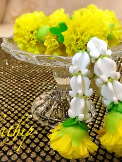 พวงมาลัยดอกดาวเรือง ประดิษฐ์จากดิน - Marigold garland - Marigold mala