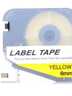 LABEL TAPE ลาเบลสติ๊กเกอร์ (เหลือง-ขาว) กว้าง 6 มม. ยาว 8 เมตร สำหรับเครื่องพิมพ์ปลอกสายไฟ L-MARK LK320