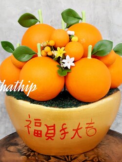 ส้มผสมฟักเงิน,ฟักทอง ประดิษฐ์จากดิน กระถางก้อนทอง/ ผลไม้มงคล ประดิษฐ์จากดิน กระถางก้อนทอง