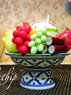 พานผลไม้ (9 อย่าง) ประดิษฐ์จากดิน - ผลไม้จิ๋ว - ผลไม้มงคล