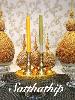 ชุดพานพุ่ม พร้อมพานเครื่องทองน้อย ผ้าตาดประดับคริสตัล