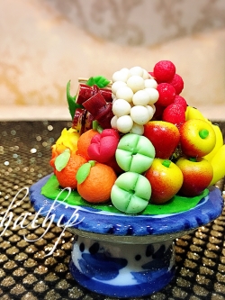 พานผลไม้ (9 อย่าง) ประดิษฐ์จากดิน - ผลไม้จิ๋ว - ผลไม้มงคล