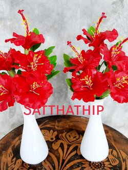 แจกันดอกชบา - ดอกชบาประดิษฐ์ - แจกันดอกชบา ประดิษฐ์จากดิน - แจกันดอกชบาประดิษฐ์