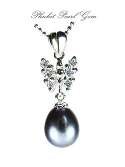 Black Pearl Butterfly Sterling Silver Pendant