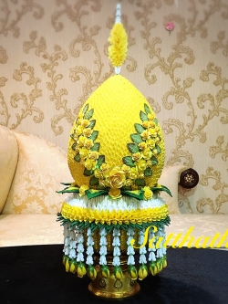 พานพุ่มผ้า สีเหลือง - พานพุ่ม สีเหลือง - พานพุ่มสักการะ สีเหลือง - Phan bush