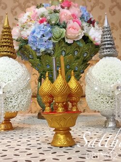 พานพุ่ม [4.5"] - พานพุ่มสักการะ - พานพุ่มดอกรัก - พานพุ่มดอกรักประดิษฐ์ (พลาสติก) - พานพุ่มสีขาว