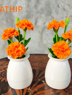 แจกันดอกดาวเรือง (ข้างละ 3 ดอก) ประดิษฐ์จากดิน - แจกันดาวเรืองประดิษฐ์ - ดอกดาวเรืองประดิษฐ์