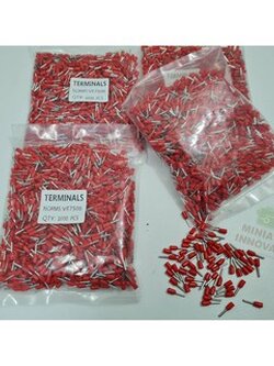 [100 ชิ้น] VE7508 หัวต่อหางปลาแบบเสียบสาย Assortment ขั้วต่อสายคอนโทรล ข้อต่อสายไฟ แบบหุ้ม เฟอรู PVC Insulated Bootlace สีแดง