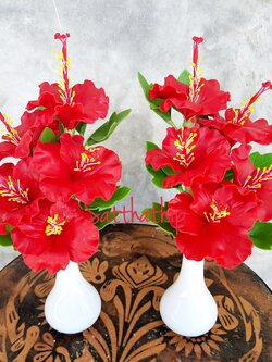 แจกันดอกชบา - ดอกชบาประดิษฐ์ - แจกันดอกชบา ประดิษฐ์จากดิน - แจกันดอกชบาประดิษฐ์