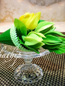 ชุดกรวยดอกกระดังงา ประดิษฐ์จากดิน พร้อมพานแก้ว - ดอกกระดังงา - Cananga flower