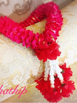 พวงมาลัยผ้า - พวงมาลัยดอกกุหลาบ ประดิษฐ์ - พวงมาลัยถวายศาลพระภูมิ - Fabric garland
