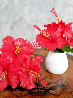 แจกันดอกชบา - ดอกชบาประดิษฐ์ - แจกันดอกชบา ประดิษฐ์จากดิน - แจกันดอกชบาประดิษฐ์