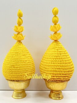 พานพุ่ม-พานพุ่มผ้าสีเหลือง - พานพุ่มสีเหลือง - พานพุ่มสักการะสีเหลือง