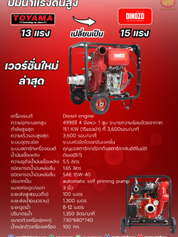 เครื่องสูบน้ำดีเซล DINOZO รุ่นZXH1503 ขนาด 15 HP