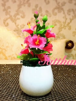 แจกันดอกชบา - ดอกชบาประดิษฐ์ - แจกันดอกชบา ประดิษฐ์จากดิน - แจกันดอกชบาประดิษฐ์