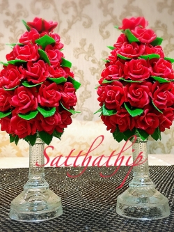 พานพุ่มดอกกุหลาบ ประดิษฐ์จากดิน [3 นิ้ว 1,250 บาท/คู่]