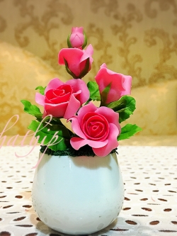 แจกันดอกกุหลาบ สีชมพู ประดิษฐ์จากดิน - ดอกกุหลาบ - Rose Flower