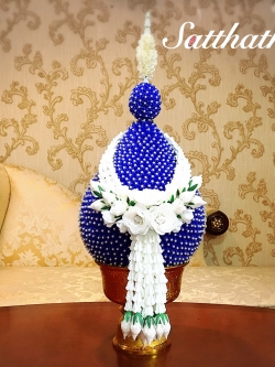 พานพุ่ม - พานพุ่มสักการะ - พานพุ่มดอกรัก - พานพุ่มดอกรักประดิษฐ์ (พลาสติก) - พานพุ่มสีน้ำเงิน - Panpum