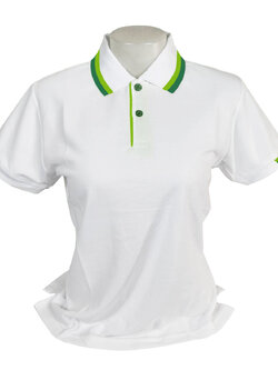 เสื้อโปโลหญิง เสื้อโปโลสีขาว แขนจั๊มครึ่ง ปก จั๊มแขนมีลาย สีเขียวเข้ม เขียวอ่อน