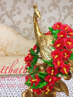 พวงมาลัยดอกชบา สีแดง ประดิษฐ์จากดิน/พวงมาลัยถวายพระพิฆเนศ-พระแม่ - Garland