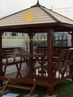 ( รหัส A5-เรียบ ) ศาลา ไม้สัก หลังคาสีขาวชั้นเดียว เชิงชายเรียบ หลังนิว / ขนาด 2.00x2.00x3.00 เมตร