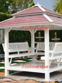 ( รหัส B2-เรียบ ) ศาลา ไม้สัก สีขาว คาตาล2ชั้น หลังตั้ง / ขนาด 2x2x3 เมตร