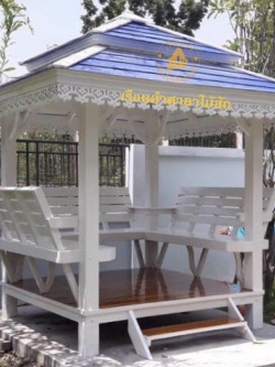 ( รหัส B1 ) ศาลา ไม้สัก สีขาว คาน้ำเงิน2ชั้น หลังนิว / ขนาด 2.00x2.00x3.00 เมตร