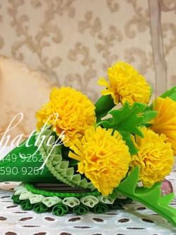 ชุดกรวยดอกดาวเรือง บนถาดใบตอง ประดิษฐ์จากดิน - ดอกดาวเรือง - Marigold