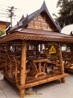 ศาลา ไม้สักสีเงา เสากลมเอียง อโยธยา หลังคาทรงไทยสีน้ำตาล / ( รหัส E2-G ) ขนาด 2.40x2.40x3.00 เมตร