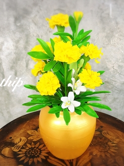 แจกันดอกดาวเรือง (ข้างละ 9 ดอก) ประดิษฐ์จากดิน - แจกันดาวเรืองประดิษฐ์ - ดอกดาวเรืองประดิษฐ์