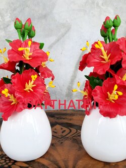 แจกันดอกชบา - ดอกชบาประดิษฐ์ - แจกันดอกชบา ประดิษฐ์จากดิน - แจกันดอกชบาประดิษฐ์