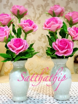 แจกันดอกกุหลาบ สีชมพู ประดิษฐ์จากดิน - ดอกกุหลาบ - Rose Flower