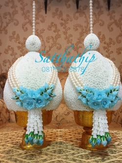 พานพุ่ม - พานพุ่มสักการะ - พานพุ่มดอกรัก - พานพุ่มดอกรักประดิษฐ์ (พลาสติก) - พานพุ่มสีขาว - Panpum