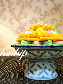 พานโมเดลขนมไทย ประดิษฐ์จากดิน 5" - พานขนมมงคล ประดิษฐ์จากดิน - พานขนมไทย ดินปั้น