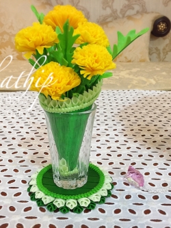 ชุดกรวยดอกดาวเรือง พร้อมถาดประดิษฐ์จากดิน - ดอกดาวเรือง - Marigold