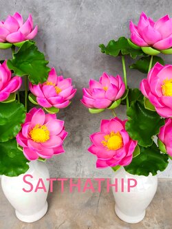 แจกันดอกบัว - ดอกบัวประดิษฐ์ - แจกันดอกบัวหลวงสีชมพู (ข้างละ 6 ดอก) ประดิษฐ์จากดิน - แจกันดอกบัวประดิษฐ์ - Lotus Flower