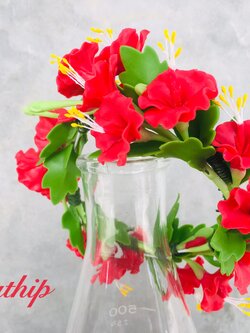 ดอกชบา - พวงมาลัยดอกชบา สีแดง ประดิษฐ์จากดิน/พวงมาลัยถวายพระพิฆเนศ-พระแม่ - Garland