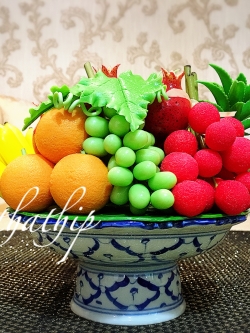 พานผลไม้ (9 อย่าง) ประดิษฐ์จากดิน - ผลไม้จิ๋ว - ผลไม้มงคล