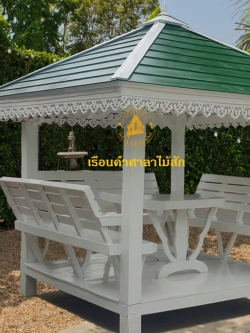 ( รหัส B5 ) ศาลา ไม้สัก สีขาว คาเขียว หลังนิว / ขนาด 2x2x3 เมตร