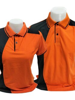 เสื้อโปโลสีส้ม ตัดดำ แขนเบิ้ลดำ TC MICRO JUTI
