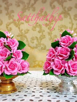 พานพุ่มดอกกุหลาบ - พานพุ่มดอกกุหลาบสีชมพู ประดิษฐ์จากดิน - Rose Flower - Phan bush