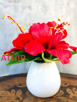 แจกันดอกชบา - ดอกชบาประดิษฐ์ - แจกันดอกชบา ประดิษฐ์จากดิน - แจกันดอกชบาประดิษฐ์