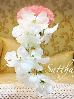 พวงมาลัยผ้า - พวงมาลัยดอกมัม ประดิษฐ์ - พวงมาลัยถวายศาลพระภูมิ - Fabric Garland