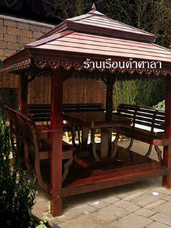 ( รหัส A4-สะเดา ) ศาลา บาหลี ไม้สะเดา ทรงอโยธยา คาตาล / ขนาด 2.00x2.00x3.00 เมตร