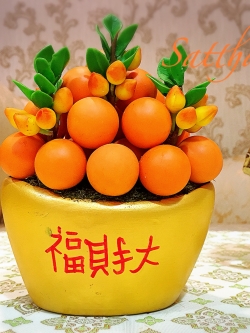 ส้ม ประดิษฐ์จากดิน กระถางก้อนทอง - ผลไม้มงคล ประดิษฐ์จากดิน กระถางก้อนทอง