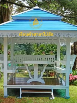 ( รหัส B3 ) ศาลา ไม้สัก พิงหลังสัปรด คาฟ้าอ่อน2ชั้น2 / ขนาด 2.00x2.00x3.00 เมตร