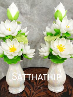 แจกันดอกบัว - ดอกบัวประดิษฐ์ - แจกันดอกบัวหลวง (ข้างละ 5 ดอก ไม่รวมดอกตูม) ประดิษฐ์จากดิน - แจกันดอกบัวประดิษฐ์ - Lotus Flower